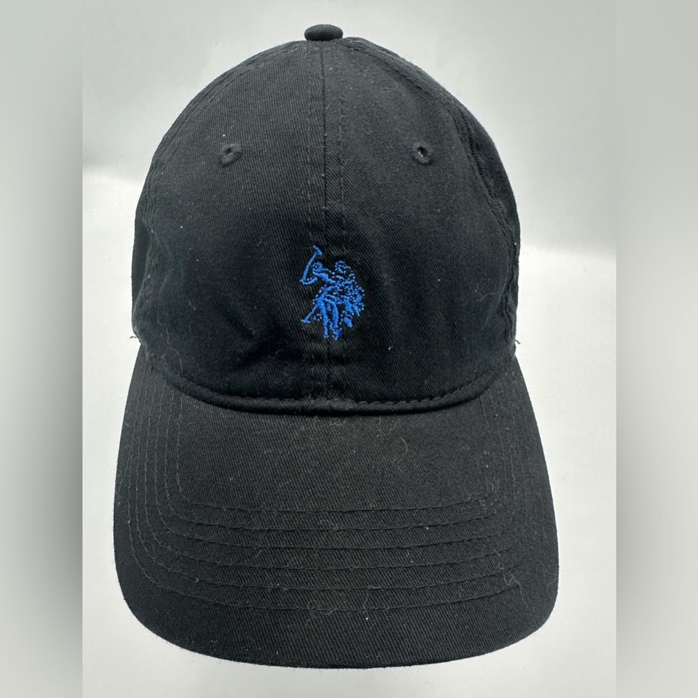 U.S. Polo Association Black Cotton Baseball Cap Hat W/ Blue Embroidered Logo
